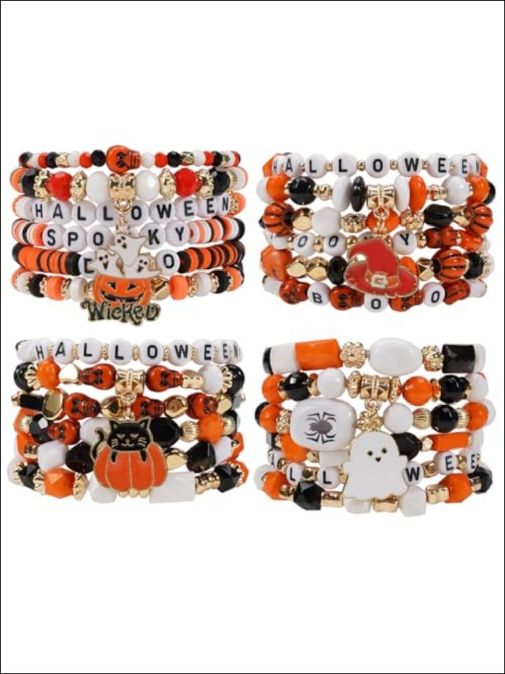 Stretch Multilayer Beaded Bracelet Set with Charm Halloween Jewelry
